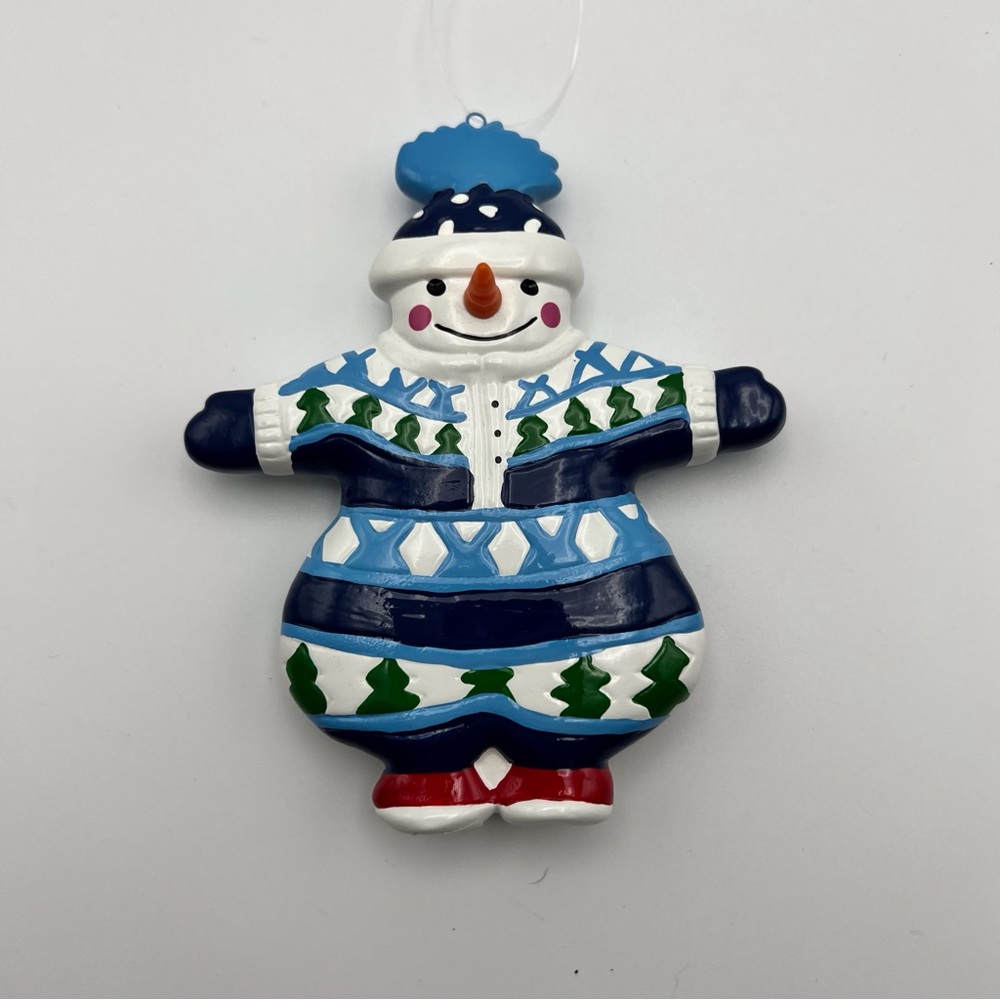 Dept 56 Snowman Ornament Blue White Winter Pattern Christmas Holiday 4.5 inch